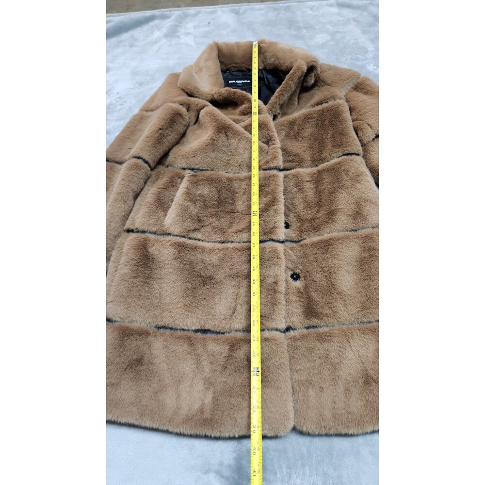 NWT Karl Legerfeld Women's Small Brown Long Faux Fur Coat - Picture 8 of 11